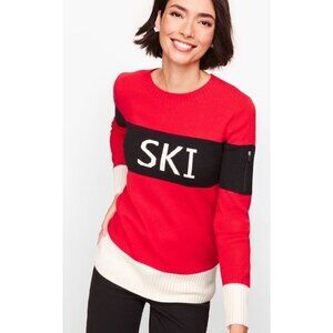 TALBOTS Red Black Color Block SKI Sweater Sz 2XP Preppy Quiet Lux Lounge Comfy